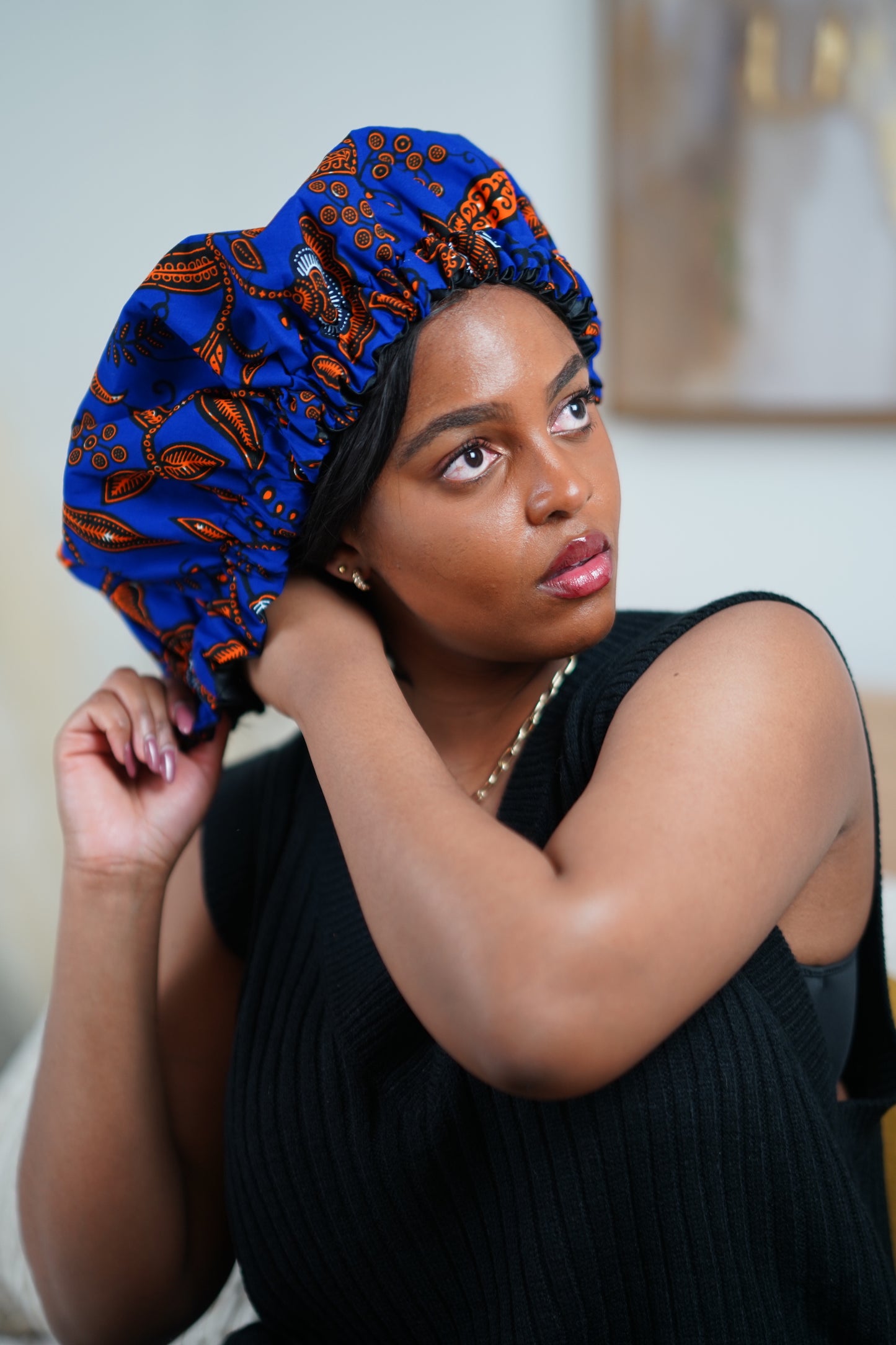 Royal Blue African Print Bonnet