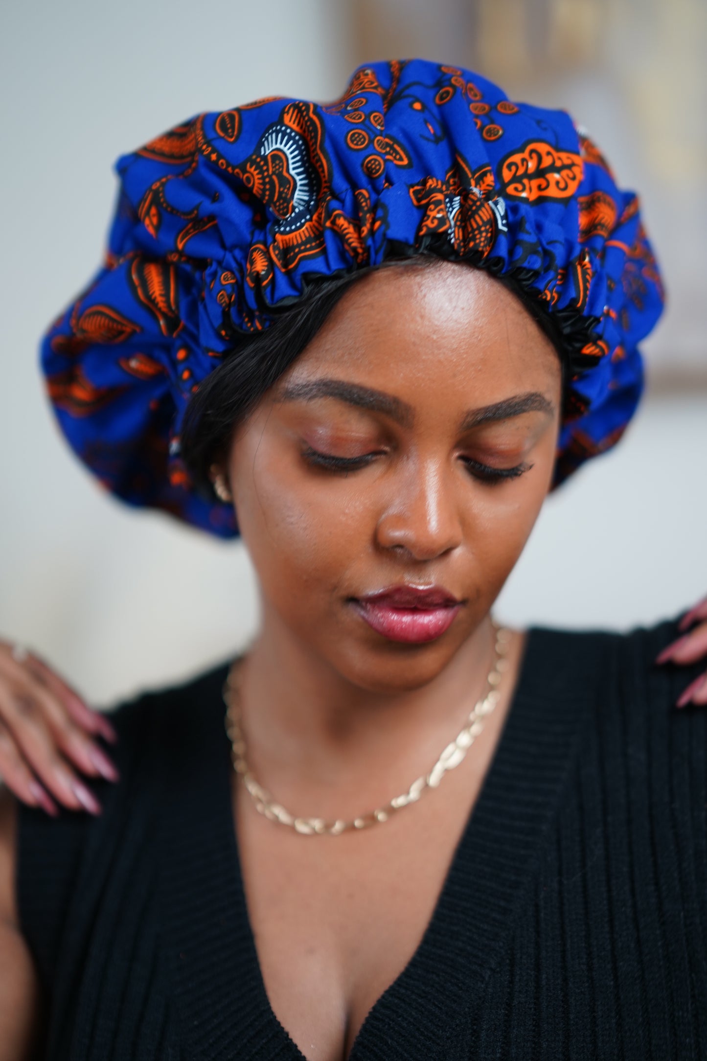 Royal Blue African Print Bonnet