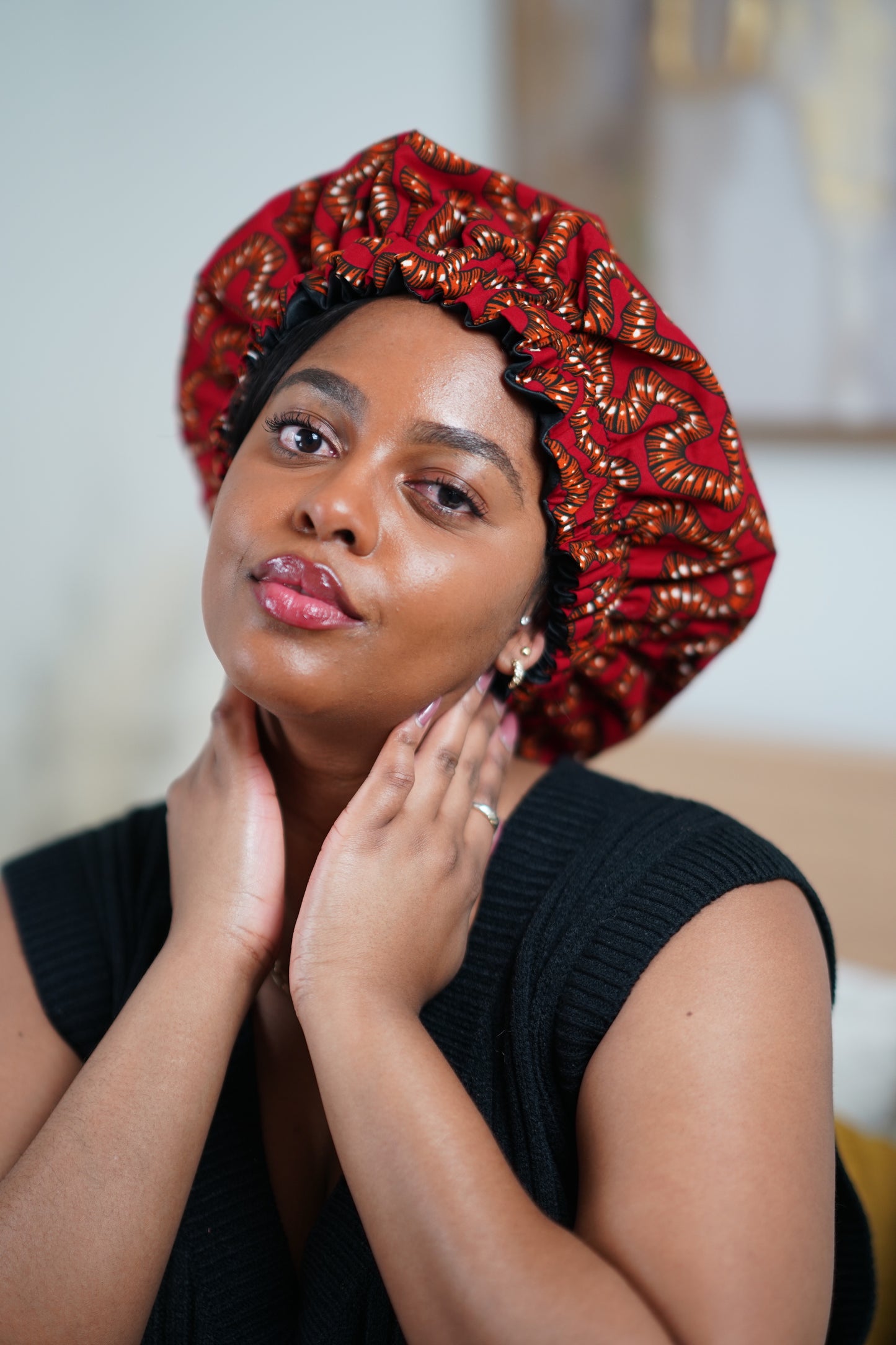 Red African Print Bonnet