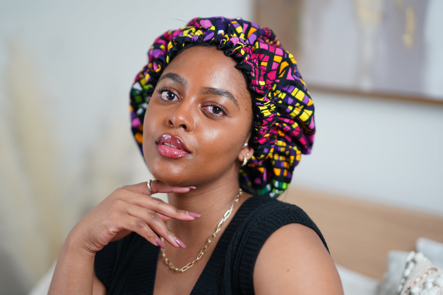 Multi-coloured Purple African Print Bonnet